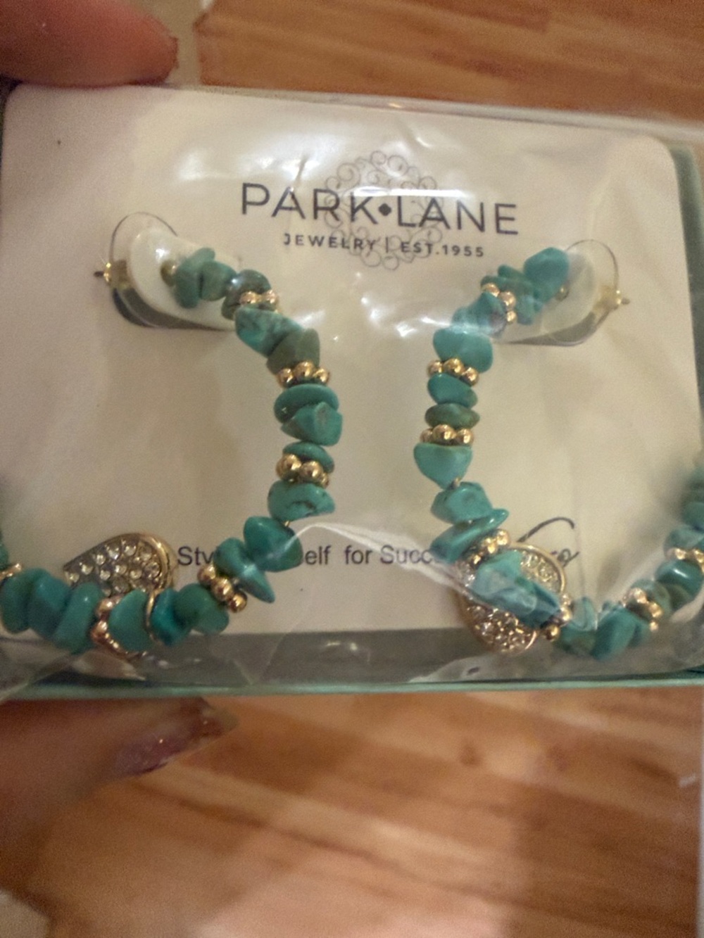 Park Lane Teal Chip Bead Hoop Earrings with Gold Accents